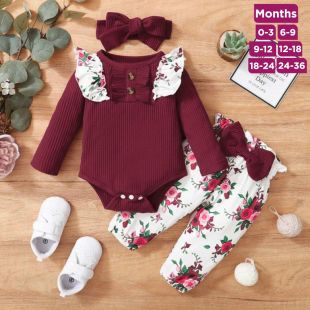 Flower Design Newborn Baby Girl 3-Piece Set
