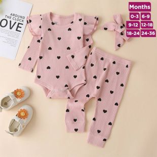 Black Heart Newborn Baby Girl 3-Piece Set