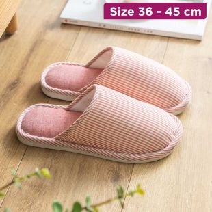 Unisex Cotton Linen Thick Soled Anti Slip Home Stripped Slippers