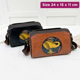 Embroidered Leather Crossbody Bag - 24 x 15 x 11 cm