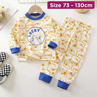Cotton Pajama Set with Yellow Duck Prints for Boys