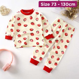 Cotton Pajama Set with Strawberry Prints for Girls