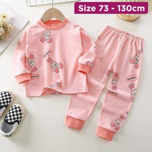 Girls Cotton Pajama Set with Rabbits Prints