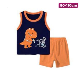 Children’s Cotton Summer Vest and Shorts Set with Dino Fun Design
