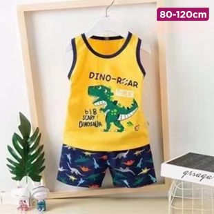 Children’s Cotton Vest and Shorts Set with Green Rex Design