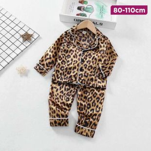 Children’s Long Sleeve Pajama Set with Leopard Yellow Design