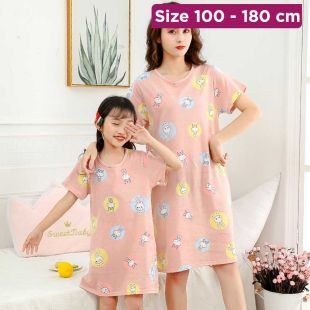Cotton Sleep Dress with Rabbits Design for Girls