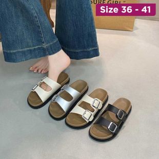 Women's Summer Fashion Double Buckle Platform Slides