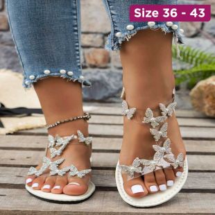Flat Sandals Decorated with Luminous Rhinestones for Women