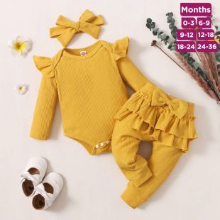 Plain With Bow Newborn Baby Girl 3-Piece Set