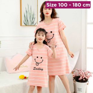 Cotton Sleep Dress with Smiling Face Design for Girls