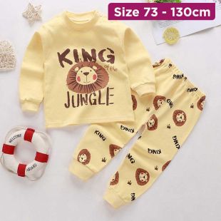 Cotton Pajama Set with Lion Print for Boys