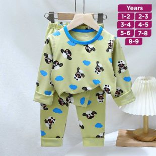 Sheep Pure Cotton Long Sleeved Pajama Set for Boys and Girls