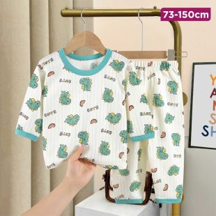 Green Dinosaur Summer Cotton Pajama Suit for Girls