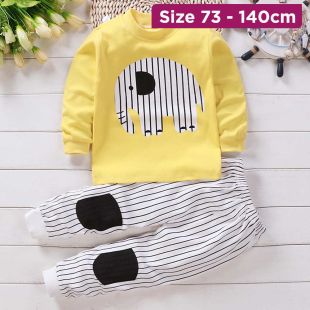 Yellow Elephant Cotton Autumn Pajama Set for Kids