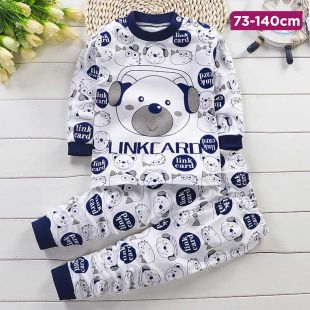 Blue Headphones Cotton Autumn Pajama Set for Kids