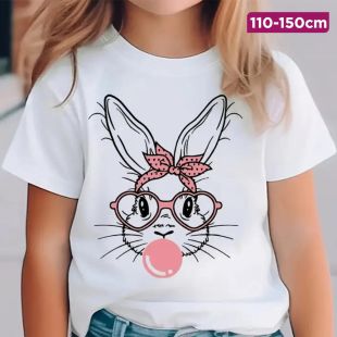 Girls Cotton T-Shirt with Cute Rabbit Design