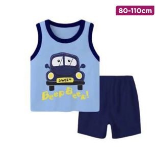 Children’s Cotton Summer Vest and Shorts Set with Beep Ride Design