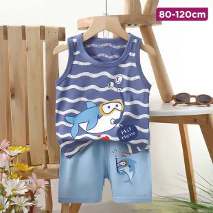 Children’s Cotton Summer Vest and Shorts Set with Diver Shark Design