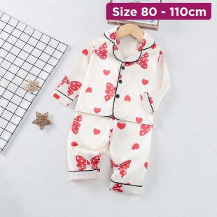 Children’s Long Sleeve Pajama Set with Bow Tie Design
