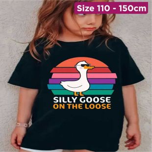 Girls Cotton T-Shirt with Silly Goose Design