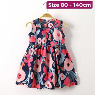 Deep Blue Flower Summer Cotton Dress