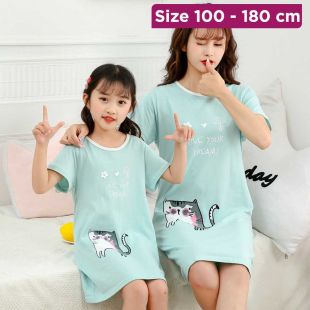 Cotton Sleep Dress with Kitten Design for Girls