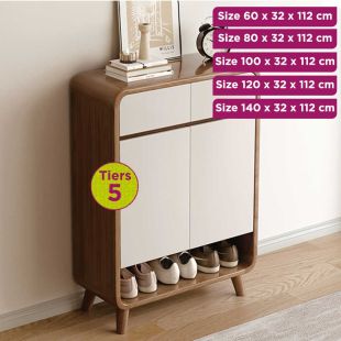 Wooden Shoe Organizer with Drawers - 5 Tiers