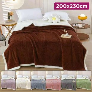 Thick Double Sided Cashmere Fleece Plaid Blanket 200 x 230 cm