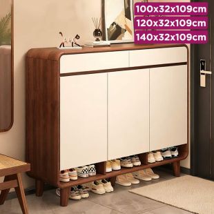 Wooden Multi-Layer Shoe Organizer with Drawers and Doors