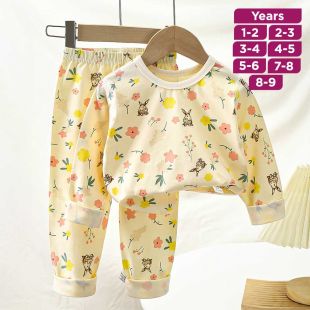 Colorful Flowers Pure Cotton Long Sleeved Pajama Set for Boys and Girls