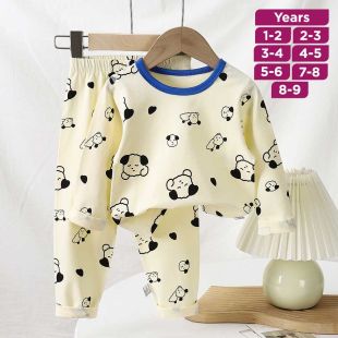 Little Dogs Pure Cotton Long Sleeved Pajama Set for Boys and Girls