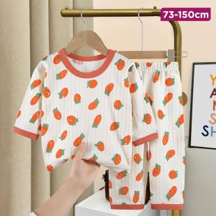 Flowers Carrot Summer Cotton Pajama Suit for Girls