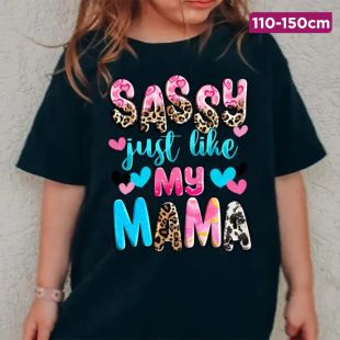 Girls Cotton T-Shirt with Just Like My Mama Design