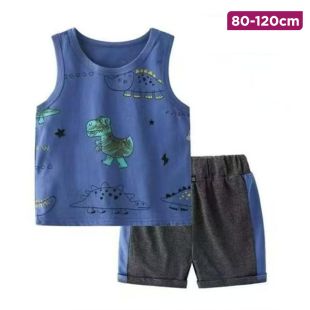 Children’s Cotton Summer Vest and Shorts Set with Dino Squad Design
