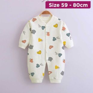 Baby Cotton Romper Beige Heart Design