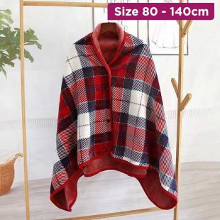 Refined Buttoned Plaid Fleece Wrap for Women