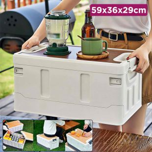 Multi Functional Foldable Storage Box Includes Wooden Lid - White