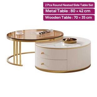 2Pcs Round Nested Side Table Set