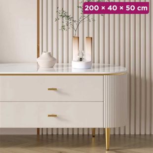 Wooden TV Cabinet with Drawers and Transparent Doors - 200 × 40 × 50 cm