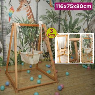 Wooden Swing Set For Kids 3 Pcs - 116 × 75 × 80 cm