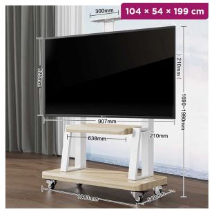 Adjustable TV Base with Wheels and 3 Shelves - 104 × 54 × 199 cm
