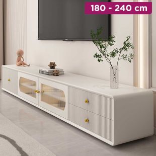 French Wooden TV Cabinet with Drawers and Transparent Doors