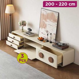 3Pcs Wooden TV Table Set with 2 Side Tables