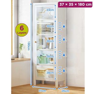 6 Layers Metal Cabinet with Door - 37 × 35 × 180 cm