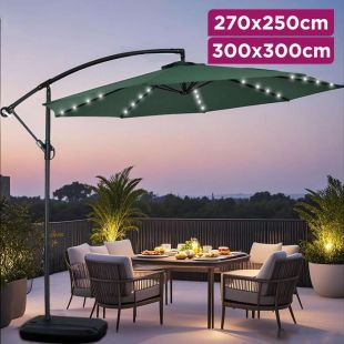 Outdoor Umbrella with LED Lights, Remote Control & Base
