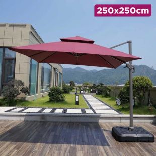 Large Outdoor Roman Square Umbrella 250 cm with Base