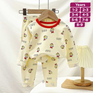 Red Space Kid Pure Cotton Long Sleeved Pajama Set for Boys and Girls