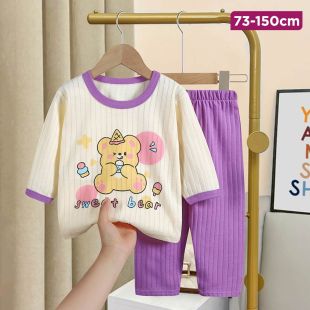Purple Bear Summer Cotton Pajama Suit for Girls
