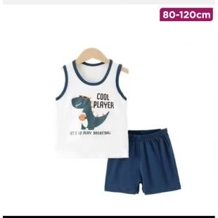 Children’s Cotton Summer Vest and Shorts Set with Dino Player Design